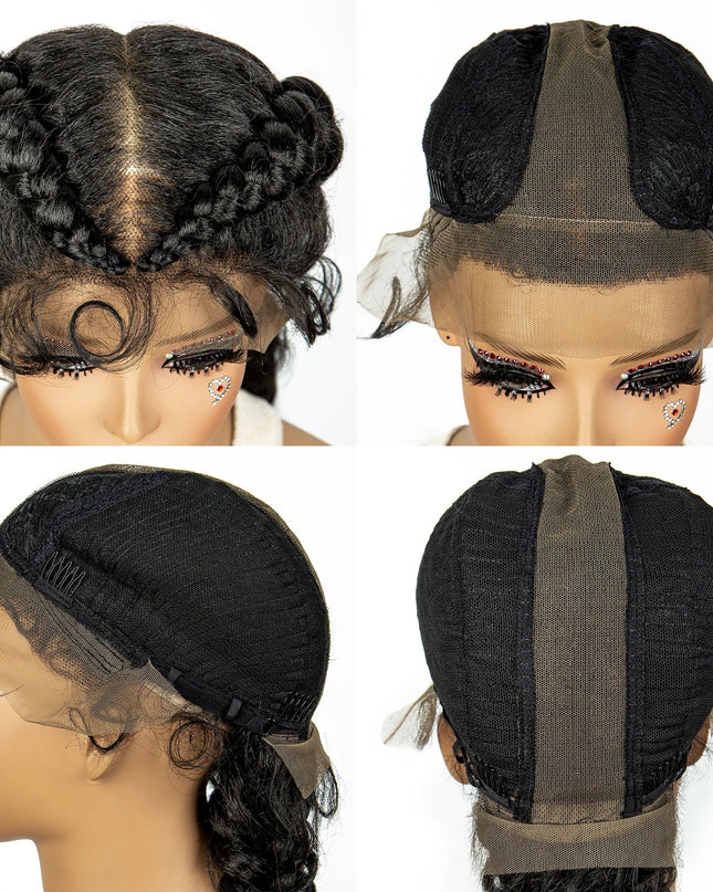 1B/30 Dark Brown Synthetic Lace Frontal Dutch Box Braided Wigs for Black Women Fishtail Braids Wigs with Baby Hair Cornrow Wigs Caethelstore.com