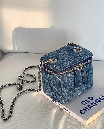 Mini Denim Crossbody Bags for Women | Lingge Chains Shoulder Bag & Fashion Brands Box Bag (Lipstick Coins Purses & Handbags)
