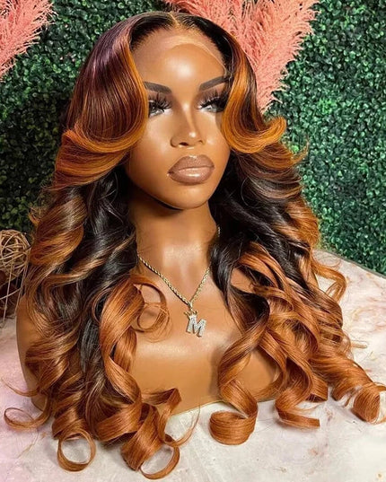 4x4 Lace Closure Wig Ombre Ginger Brown Colored Pre-Plucked 13x6 HD Transparent Lace Frontal Wig Wave Human Hair Orange Ginger
