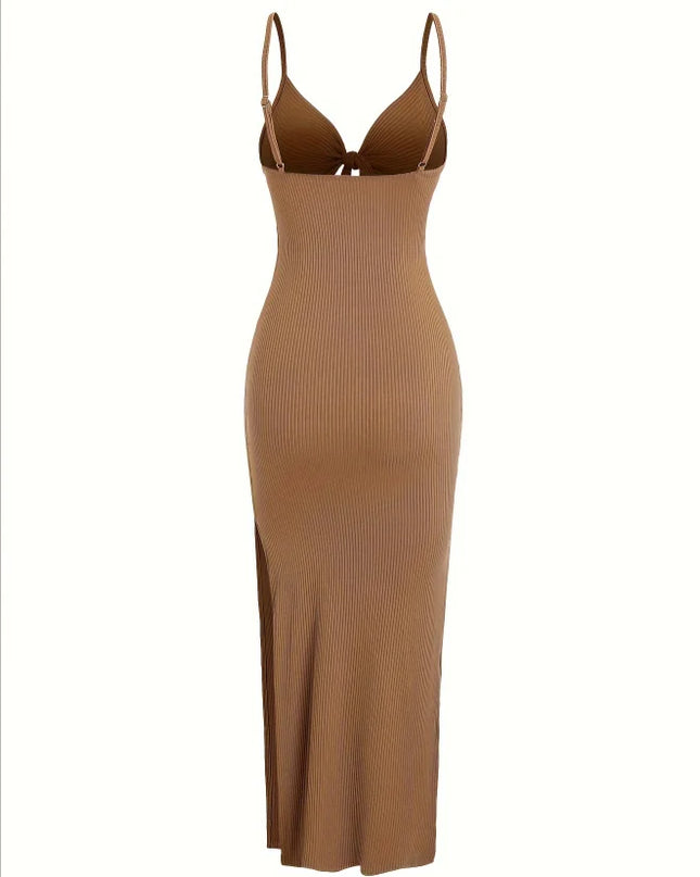 European and American Knitted Simple Sleeveless Halter Dress for Spring and Summer, Backless Sexy Maxi Dress with Neckline Urban Fashion Icon