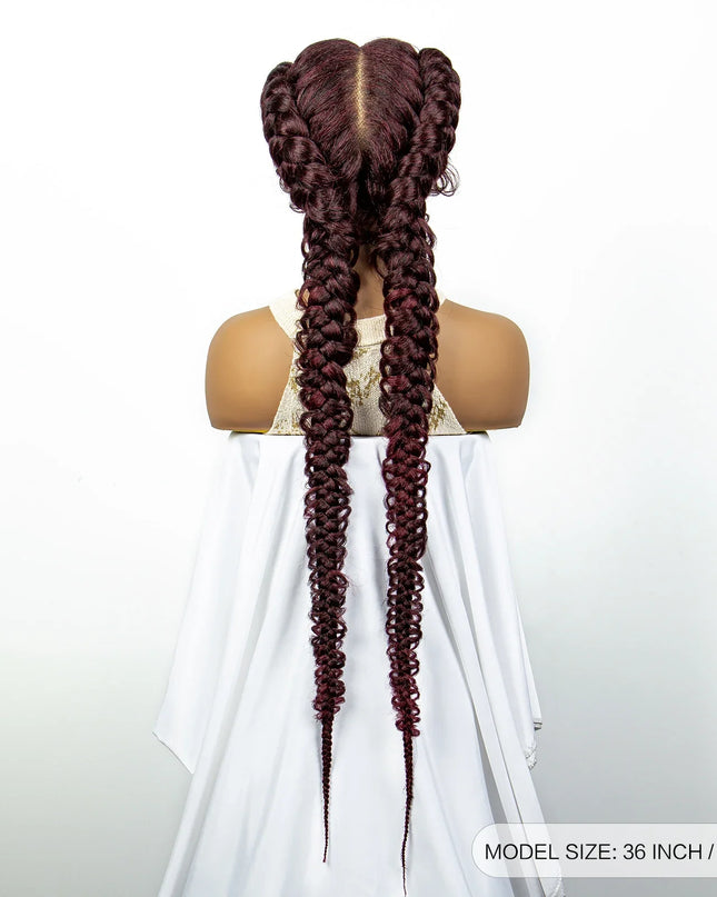 1B/30 Dark Brown Synthetic Lace Frontal Dutch Box Braided Wigs for Black Women Fishtail Braids Wigs with Baby Hair Cornrow Wigs Caethelstore.com