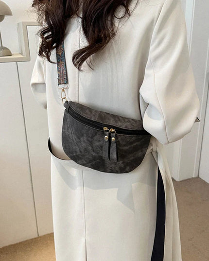 Gray Hobo Crossbody Bag: PU Leather Chest Waist Fanny Pack for Women with Wide Strap | Fashion Satchel Shoulder Bag