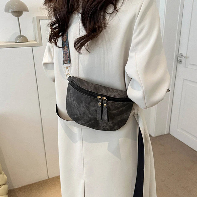 Gray Hobo Crossbody Bag: PU Leather Chest Waist Fanny Pack for Women with Wide Strap | Fashion Satchel Shoulder Bag