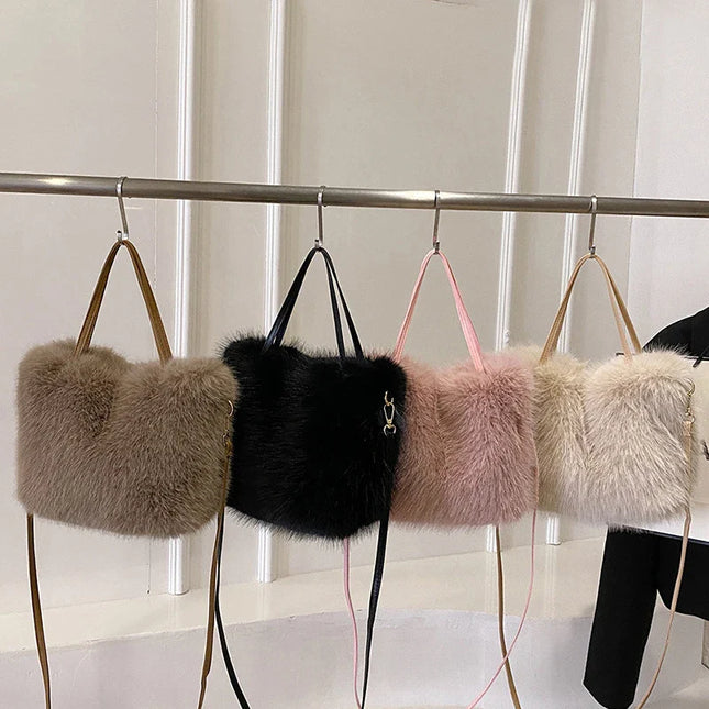Faux Fur Tote Bags for Women: Plush Winter Handbags, Crossbody & Shoulder Bags - Brown, Black, Pink, Cream