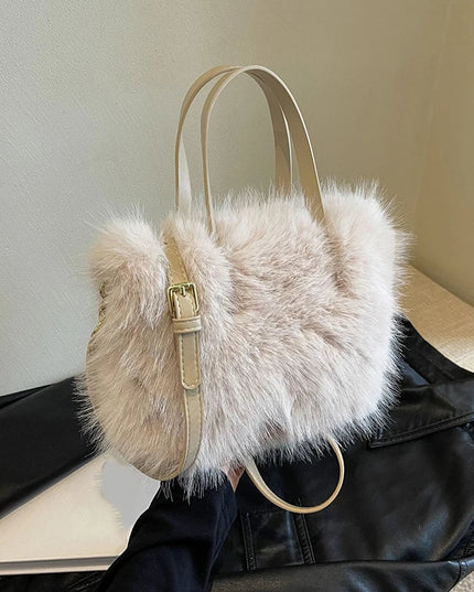 Faux Fur Tote Bag Women's | Bucket Plush Luxury Design Ladies Handbags & Soft Winter Crossbody Shoulder Bags (Bolsa Feminina)