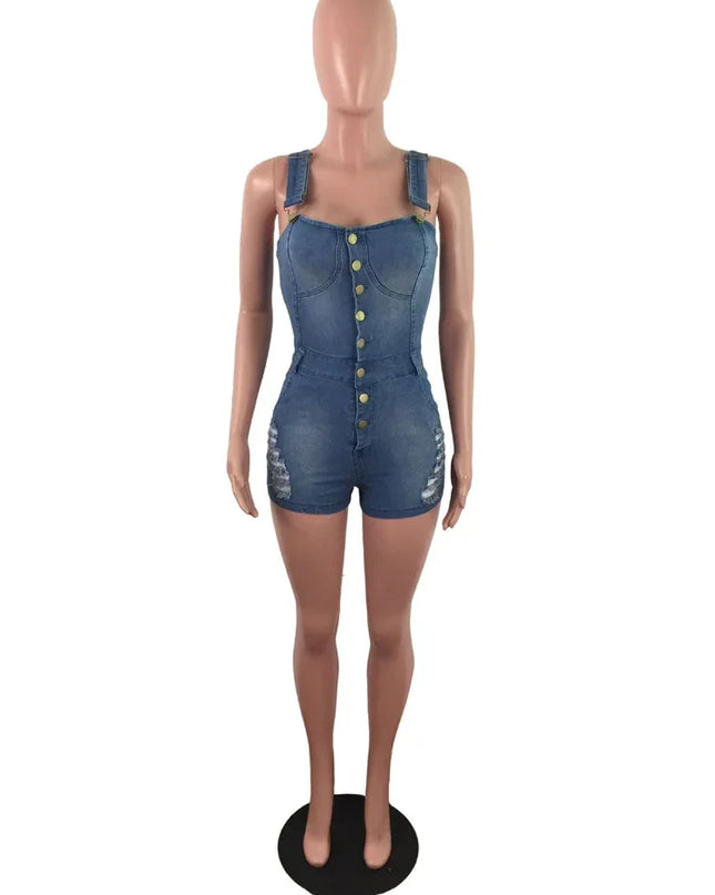IDress Women Summer Blue Jeans Playsuit Jumpsuits for Women 2023 Combinaison Short Femme Sexy Bodycon Denim Overalls Combishort