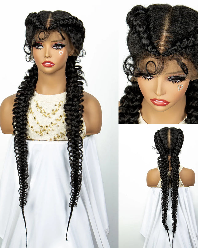 1B/30 Dark Brown Synthetic Lace Frontal Dutch Box Braided Wigs for Black Women Fishtail Braids Wigs with Baby Hair Cornrow Wigs Caethelstore.com