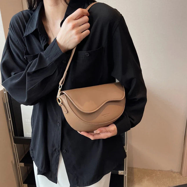 Brown Saddle Bag: Vintage PU Leather Crossbody for Women | Shoulder & Underarm Bag