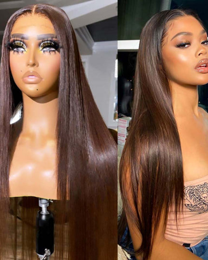 Chocolate Brown Bone Straight Human Hair Bundles with 4x4 Lace Closure Frontal Remy Brazilian Hair Weave Bundles with Closure HOL stores