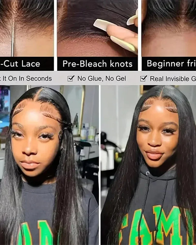200% Density Glueless 5x5 Straight Lace Closure Wig Human Hair For Women 4x4 HD Transparent Pre Plucked Closure Wigs