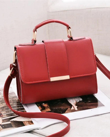 Red Crossbody Bag Women's Fashion PU Leather Shoulder Bag | Top Handle Handbag