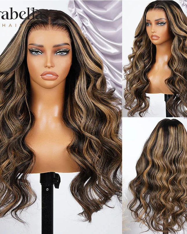 Arabella Hair Body Wave 13x6 Lace Frontal Human Hair Wigs Highlight Brown Color Glueless Wigs 6x5 Lace Closure 100% Human Hair