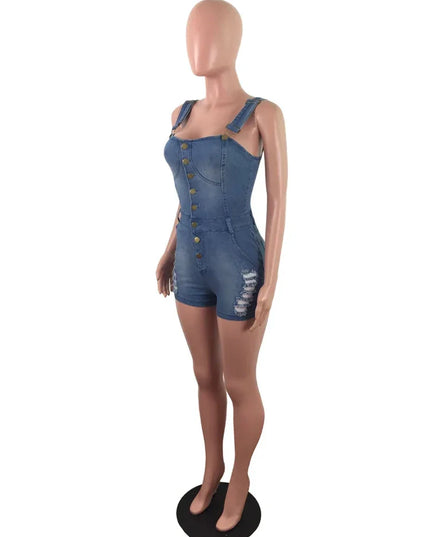 IDress Women Summer Blue Jeans Playsuit Jumpsuits for Women 2023 Combinaison Short Femme Sexy Bodycon Denim Overalls Combishort