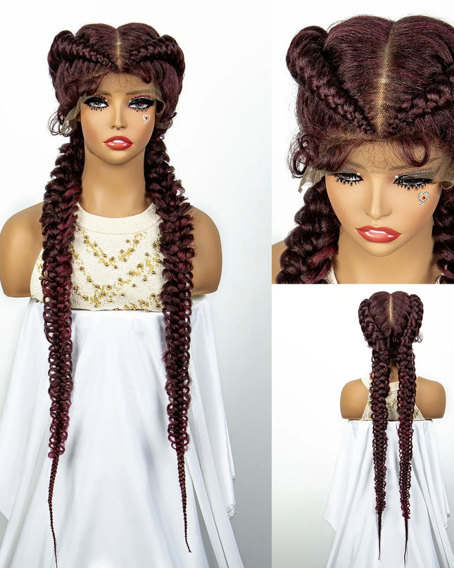 1B/30 Dark Brown Synthetic Lace Frontal Dutch Box Braided Wigs for Black Women Fishtail Braids Wigs with Baby Hair Cornrow Wigs Caethelstore.com