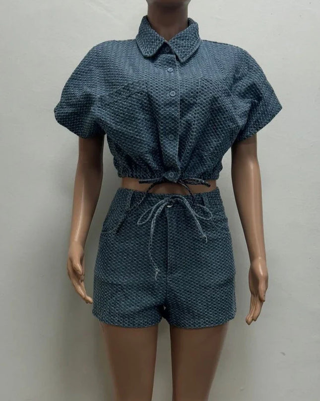Denim Two-Piece Shorts Set