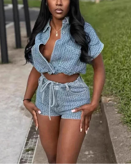 Denim Two-Piece Shorts Set