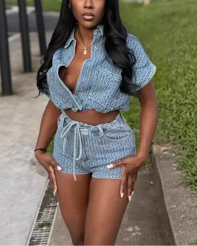 Denim Two-Piece Shorts Set