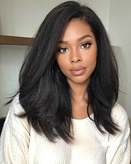 13x6 Kinky Straight Full Lace Front Wig Human Hair Yaki Straight Lace Frontal Wig Brazilian Guleless Wig Pre Plucked For Women
