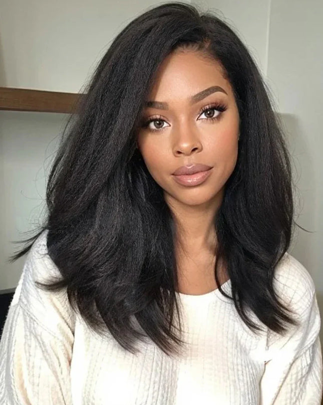 13x6 Kinky Straight Full Lace Front Wig Human Hair Yaki Straight Lace Frontal Wig Brazilian Guleless Wig Pre Plucked For Women