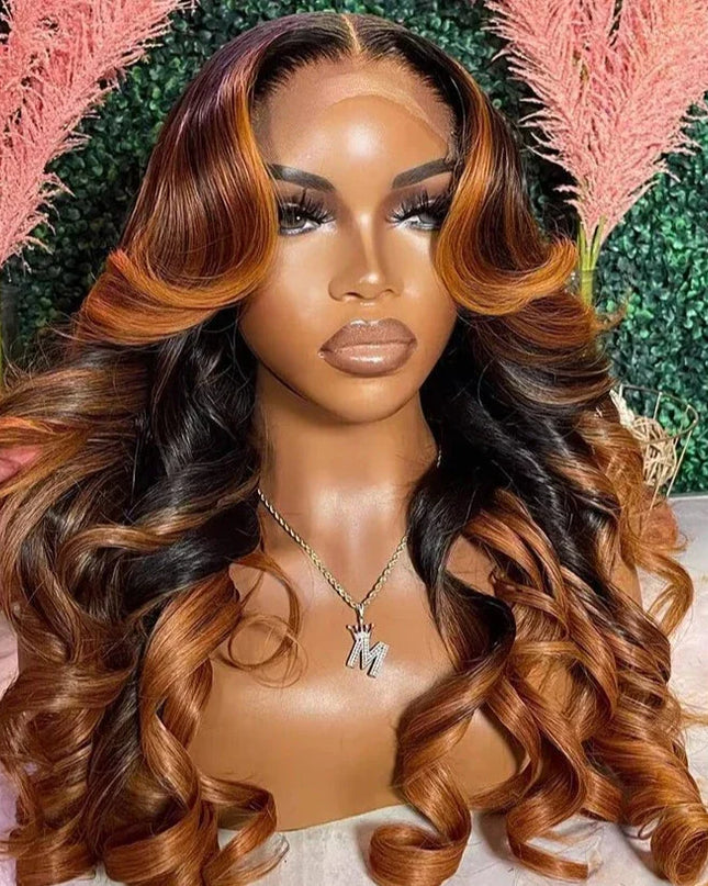 4x4 Lace Closure Wig Ombre Ginger Brown Colored Pre-Plucked 13x6 HD Transparent Lace Frontal Wig Wave Human Hair Orange Ginger