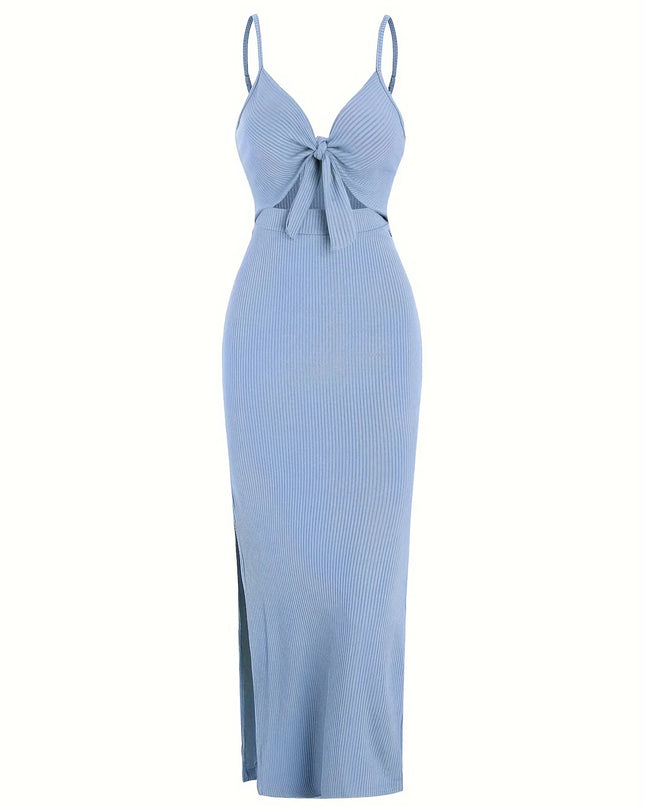 European and American Knitted Simple Sleeveless Halter Dress for Spring and Summer, Backless Sexy Maxi Dress with Neckline Urban Fashion Icon