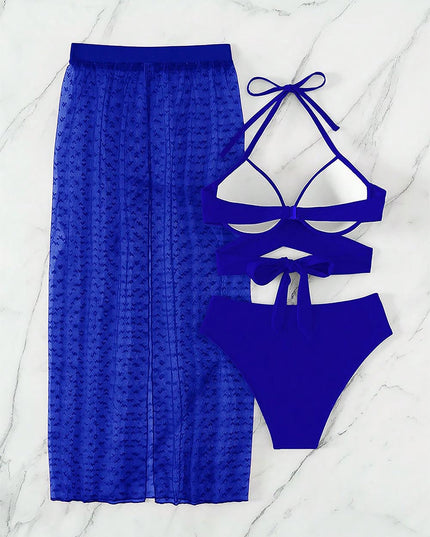 Sensual  Three Pieces Bikini with Mesh Skirt Three Pieces Swimsuit | ZAKAPOP