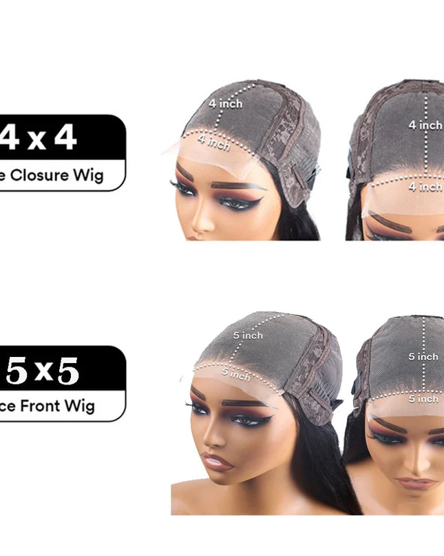200% Density Glueless 5x5 Straight Lace Closure Wig Human Hair For Women 4x4 HD Transparent Pre Plucked Closure Wigs