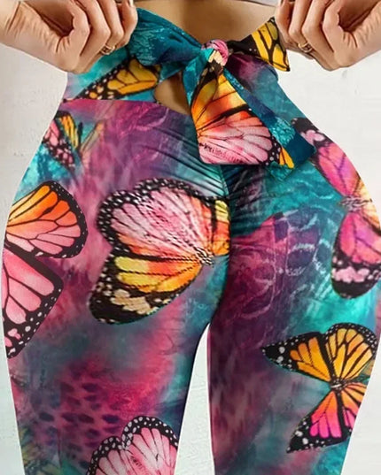 High Waist Sexy Butterfly Printed Leggings Bowknot Yoga Pants Bow Bandage Tights Women Butt Lift Exercise Fitness Yoga Leggings Urban Fashion Icon