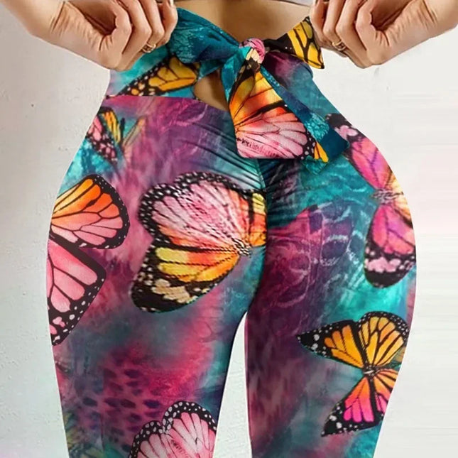 High Waist Sexy Butterfly Printed Leggings Bowknot Yoga Pants Bow Bandage Tights Women Butt Lift Exercise Fitness Yoga Leggings Urban Fashion Icon