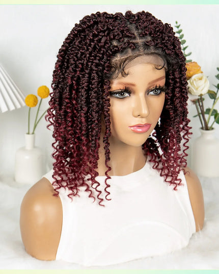 14Inch Full Lace Braided Wigs Synthetic Lace Frontal Twisted Braids Wigs with Baby Hair Knotless Box Braids Wig for Black Women Caethelstore.com