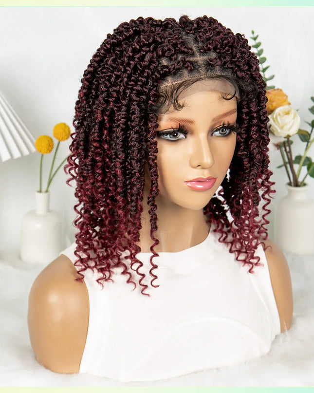 14Inch Full Lace Braided Wigs Synthetic Lace Frontal Twisted Braids Wigs with Baby Hair Knotless Box Braids Wig for Black Women Caethelstore.com