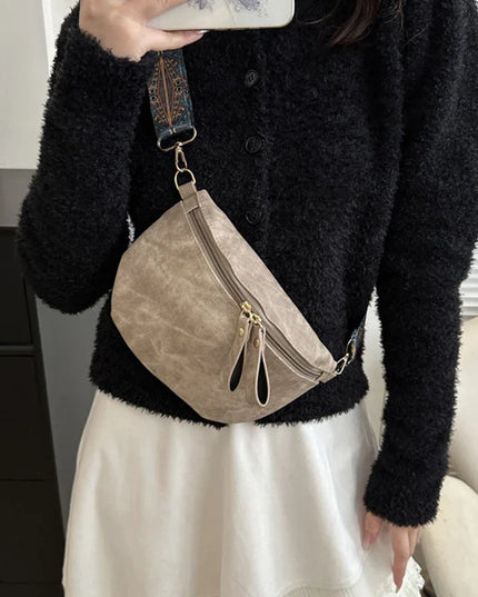 Solid Taupe PU Leather Chest Bag for Women | Stylish Wide Strap Fanny Pack & Shoulder Bag, Casual Fashion