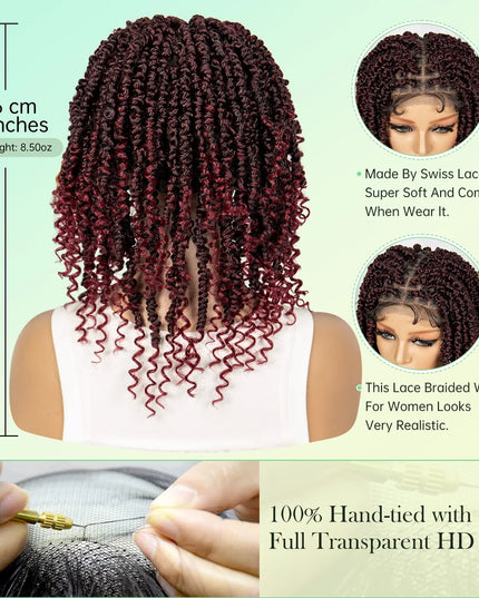 14Inch Full Lace Braided Wigs Synthetic Lace Frontal Twisted Braids Wigs with Baby Hair Knotless Box Braids Wig for Black Women Caethelstore.com