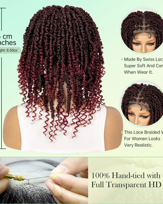 14Inch Full Lace Braided Wigs Synthetic Lace Frontal Twisted Braids Wigs with Baby Hair Knotless Box Braids Wig for Black Women Caethelstore.com