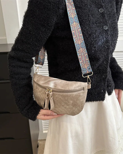 Hobo Bag Wide Strap: Chest Bag, Waist Bag, Fanny Pack. PU Leather Solid Color Fashion. Stylish Crossbody Bag for Women