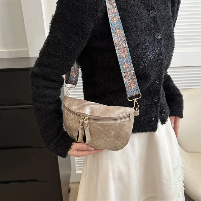 Hobo Bag Wide Strap: Chest Bag, Waist Bag, Fanny Pack. PU Leather Solid Color Fashion. Stylish Crossbody Bag for Women