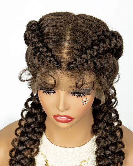 1B/30 Dark Brown Synthetic Lace Frontal Dutch Box Braided Wigs for Black Women Fishtail Braids Wigs with Baby Hair Cornrow Wigs Caethelstore.com