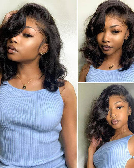 Junoda Body Wave C-Shaped Side Part Short Bob Lace Wig Pre Plucked Human Hair Wigs junoda
