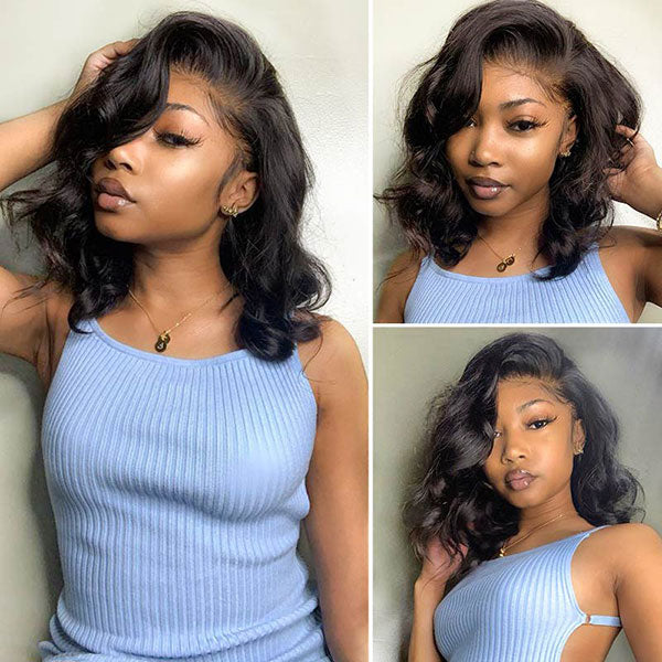 Junoda Body Wave C-Shaped Side Part Short Bob Lace Wig Pre Plucked Human Hair Wigs junoda