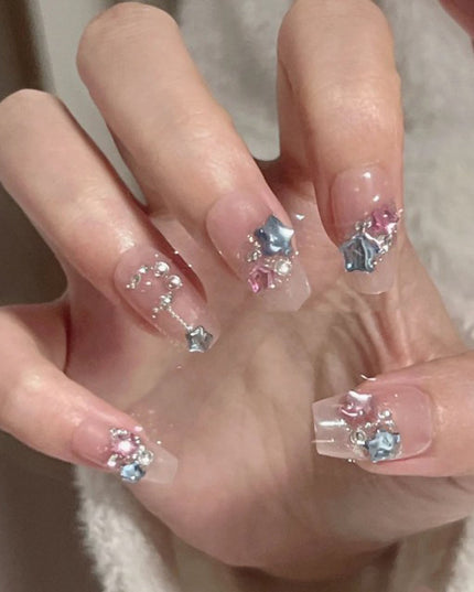 Sparkling Star Diamond Burst Gentle Press-on Nail Art | ZAKAPOP