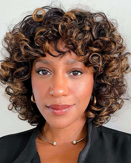 Yasser K wigsandwanderlust Recommend Junoda P4/30 Bouncy Curly Ombre Human Hair Wig With Bangs Two Tone Color Dark Root Bob Wig junoda