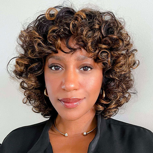 Yasser K wigsandwanderlust Recommend Junoda P4/30 Bouncy Curly Ombre Human Hair Wig With Bangs Two Tone Color Dark Root Bob Wig junoda