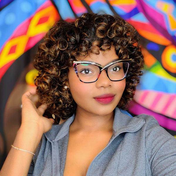 Yasser K wigsandwanderlust Recommend Junoda P4/30 Bouncy Curly Ombre Human Hair Wig With Bangs Two Tone Color Dark Root Bob Wig junoda