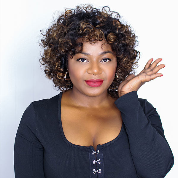 Yasser K wigsandwanderlust Recommend Junoda P4/30 Bouncy Curly Ombre Human Hair Wig With Bangs Two Tone Color Dark Root Bob Wig junoda