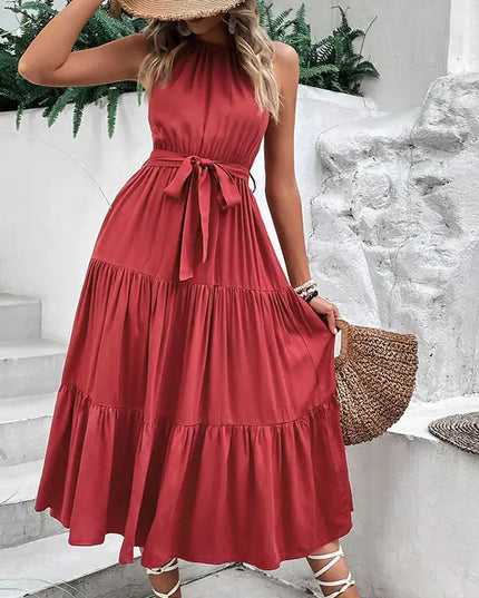 Halter Solid Color Dress for Women