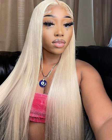 613 Blonde Straight Human Hair Lace Front Wigs Undetectable Lace Wig 180% Density junoda