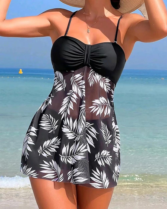 Tropical Print Ruched Bikini Swimsuit | ZAKAPOP