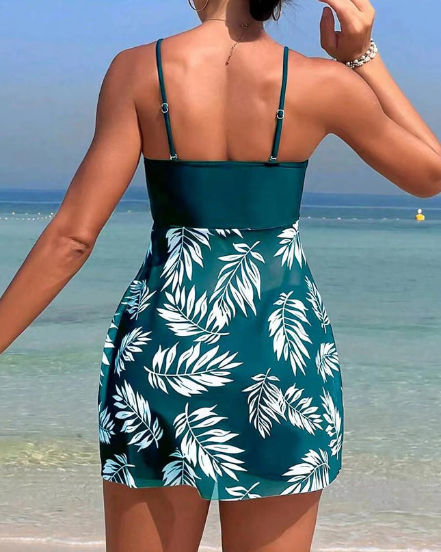 Tropical Print Ruched Bikini Swimsuit | ZAKAPOP
