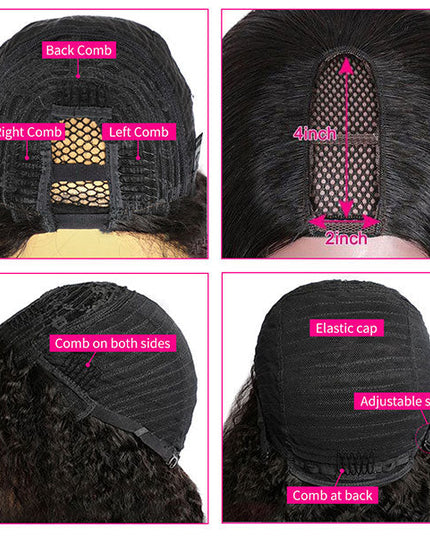 Junoda 4C Afro Kinky Curly U Part Wig Glueless Human Hair Wigs Beginner Friendly junoda