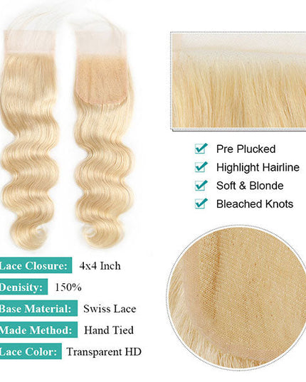 Ginger Blonde Body Wave Hair Bundles with 4x4 Closure Ombre Human Hair Weave junoda